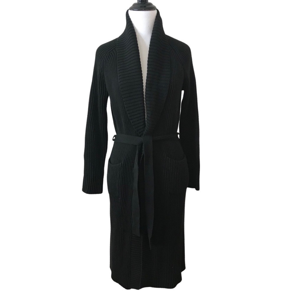 JCREW Heavy Knit Belted Cardigan Duster BLACK Size PS - Petite